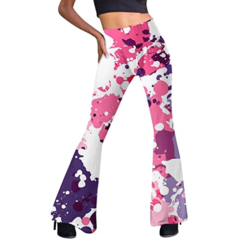 Festival Flare Hosen Für Damen 70er Jahre Outfit Hippie Kleidung Flower High Waist Boho 60er Hose Hippie Blumen High Waist Outfit Disco Kostüm Yogahose Elastische Taille Yogahose (XL) von Generic