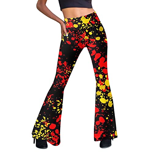 Festival Flare Hosen Für Damen 70er Jahre Outfit Hippie Kleidung Flower High Waist Boho 60er Hose Hippie Blumen High Waist Outfit Disco Kostüm Yogahose Elastische Taille Yogahose (Yellow #1, XXL) von Generic