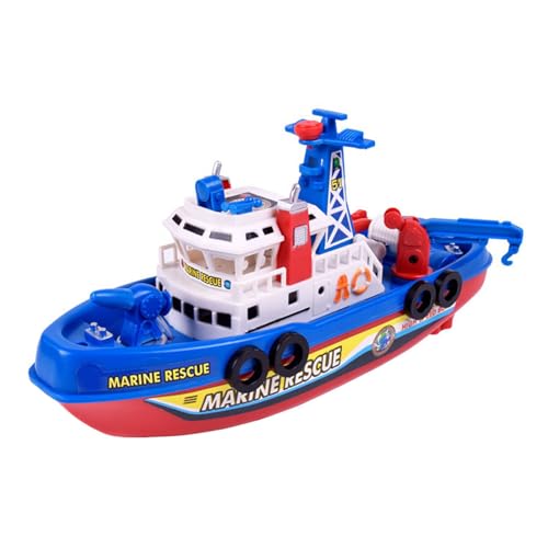 Feuerbadespielzeug, Badespielzeug, Feuerboot-Spielspielzeug, batteriebetrieben, mit Lichtern und Musik, automatischem Sprühnebel, geeignet für Jungen und Mädchen Jlq909 (Blue, 23X8X11CM) von Generic