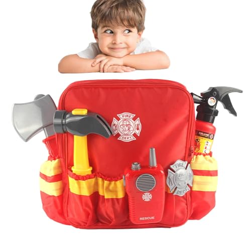 Feuerwehrmann-Kostüm für Kinder, Feuerwehrmann-Set für Kinder, Feuerwehrmann-Set für Kinder, mit Hammer, Rucksack, frühkindliche Bildung, Cosplay-Rollenzubehör, Feuerwehrmann von Generic