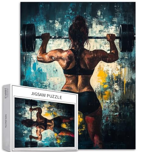 Fitness Girl Puzzle für Erwachsene, Langhantel, Kniebeugen, Haltung, Kunst, Puzzle, anspruchsvolle Familienaktivitäten, buntes Bastelpuzzle für Heimdekoration, Geschenke, 50,8 x 68,6 cm, 1000 Teile von Generic