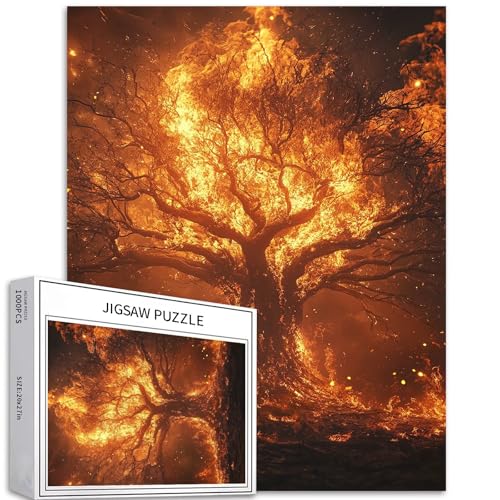 Flaming Tree Puzzle für Erwachsene, Feuerszene, Kunst-Puzzle, herausfordernde Familienaktivitäten, buntes Bastelpuzzle für Heimdekoration, Geschenke, 50 x 70 cm, 1000 Teile von Generic