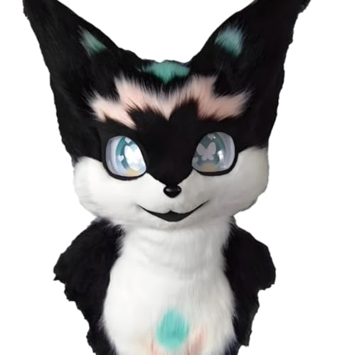 Fluffy Fursuit Headmaske, handgefertigte pelzige Fursuit -Kopfmaske, Kostümzubehör Maske Katze für Erwachsene Comic Con Kostümparty Fluffy Fursuit Headmaske, handgefertigte pelzige Fursuit -Kopfmaske, Kostümzubehör Maske Katze für Erwachsene Comic Con Kostümparty von Generic