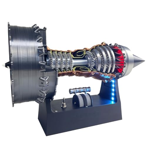 Flugzeugturbinenmotor-Modell im Maßstab 1:25, Maschinenbau-Lernwerkzeug mit Einstellbarer Geschwindigkeit, LED-Heckflamme, für Flugbegeisterte und Sammler von Generic