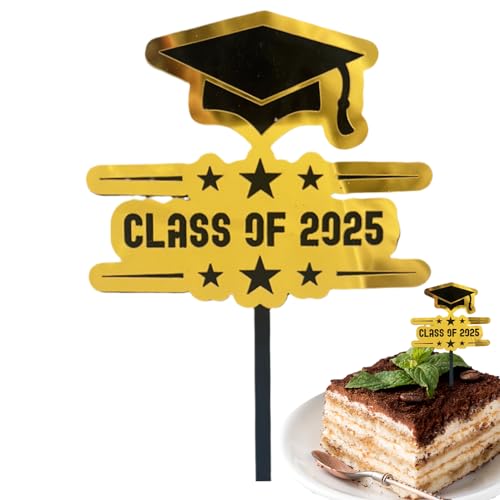 Förderung der Klasse von 20 Fünfundzwanzig Cupcake-Dekorationen, Deko-Elemente für Desserts, Zeremonie, Foto-Requisiten für College, Schule, Kindergarten, in Schwarz und Gold von Generic