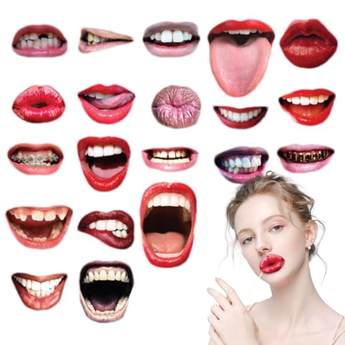 Fotokabinen-Requisiten Set Mund Lippen, lustige Fotokabinen-Requisiten | 20 x lustige Requisiten mit Holzstab – Selfie Dekoration Zubehör von Generic