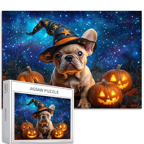 Französische Bulldogge Welpe Zauberer Hut 1000 Teile Halloween Puzzle Erwachsene Anfänger Glühende Kürbisse Familienspielabend Geschenk 68,6 x 50,8 cm Französische Bulldogge Welpe Zauberer Hut 1000 Teile Halloween Puzzle Erwachsene Anfänger Glühende Kürbisse Familienspielabend Geschenk 68,6 x 50,8 cm von Generic