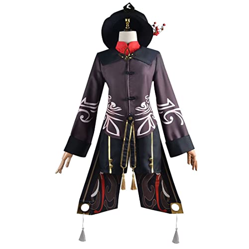 Frauen Hu Tao Cosplay -Outfit Uniform Kleid Halloween Anime Kostüme Volles Set Mit Accessoires,Brown-XXL von Generic