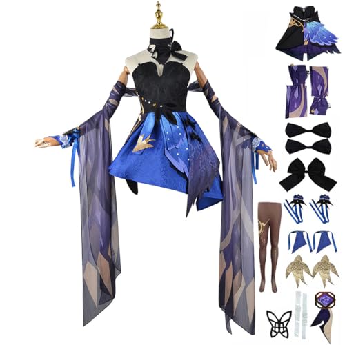 Frauen Keqing Cosplay Kostüm Spiel Cosplay Outfits Party Kostüme Cosplay Kleidung mit Zubehör,Blue-L von Generic