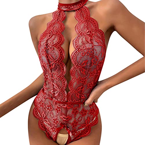 Frauen Mode Bodysuit Dessous Rollenspiel Dessous Sexy Frauen Kostüme Rot Plaid Dessous Langarm Dessous (Red, XL) von Generic
