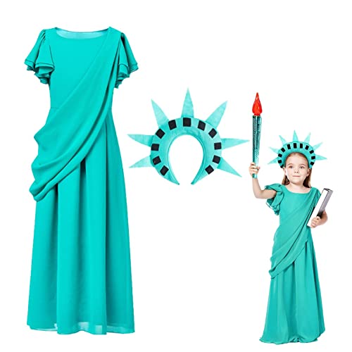 Freiheitsstatue-Kleid-Kostüm, antikes griechisches Mädchen-Kleid |. Amerikanisches Freiheitsstatue-Cosplay-Kostüm für Kinder für Partys. Das Freiheitsstatue-Cosplay-Kostüm ist sehr langlebig von Generic
