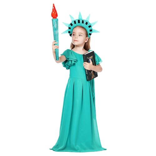 Freiheitsstatue Kostüm-Set, Freiheitsstatue Schönes Partykleid für Kinder, Hautfreundliches Halloween Cosplay Kostüm Zubehör für Festivalfeiern Geburtstagsfeiern Tanzpartys von Generic