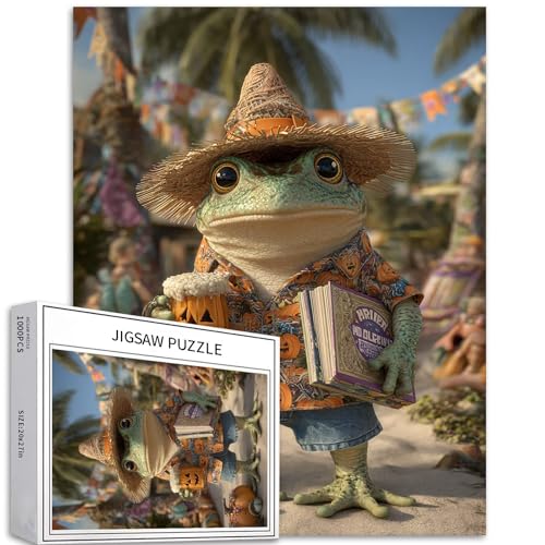Frosch trägt Halloween-Shirt, 1000-teiliges Puzzle für Erwachsene, Halloween-Cartoon-Stil, Kunst-Puzzle, anspruchsvolle Familienaktivitäten, buntes Bastelpuzzle für Heimdekoration, Geschenke, 50,8 x von Generic