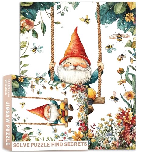 Frühlingsschaukel-Wichtel-Puzzle, Blumenmuster, 68,6 x 50,8 cm, Bienen, Pastellfarben, kinderfreundlich, bunt, DIY-Puzzles für Heimdekoration, Geschenke, Familienpuzzle, perfekt für Spieleabende Frühlingsschaukel-Wichtel-Puzzle, Blumenmuster, 68,6 x 50,8 cm, Bienen, Pastellfarben, kinderfreundlich, bunt, DIY-Puzzles für Heimdekoration, Geschenke, Familienpuzzle, perfekt für Spieleabende von Generic