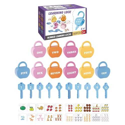 Frühpädagogisches für Kleinkinder, Form-Schloss- Schlüsselspiel, Alphabet- Zahlenabgleich, Lernspielzeug für die Feinmotorik von Babys Kindern Vzm490 (Blue, 21X13X7cm) von Generic