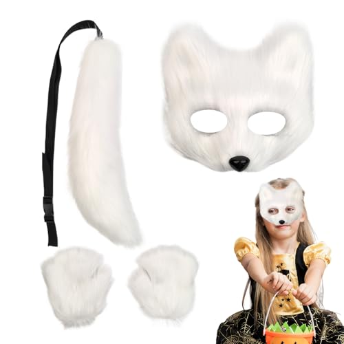 Fuchs Gesichtsmaske Und Schwanz Set - Halloween Cosplay Zubehör - Damen Fuchs Cosplay Gesichtsmaske und Schwanz | Für Karneval Festfotografie Mädchen Erwachsene von Generic