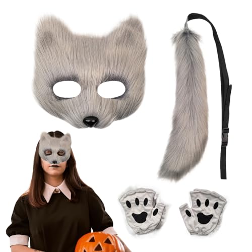 Fuchs Kostüm für Mädchen,Halloween Cosplay Kostüm,Halloween Katzenschwanz Gesichtsmaske Pfotenhandschuhe Set | Für Männer Frauen Party Feiertag Karneval Event Maskerade Fuchs Kostüm für Mädchen,Halloween Cosplay Kostüm,Halloween Katzenschwanz Gesichtsmaske Pfotenhandschuhe Set | Für Männer Frauen Party Feiertag Karneval Event Maskerade von Generic