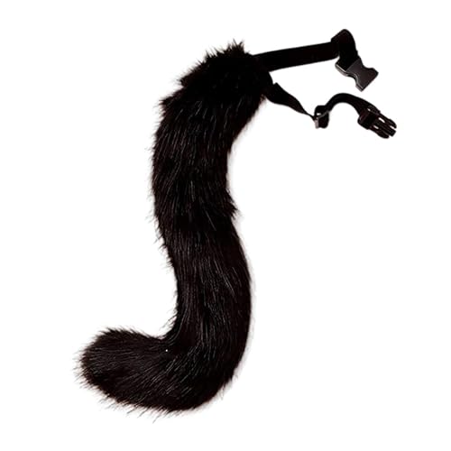 Fuchsschwanz Kunstpelz Tier Fuchs Wolf Katze Kostüm Schwanz 50cm Plüsch Tierschwanz Kunstfell Wolfsschwanz Katzewanz Karneval Halloween Party Dress Up Fasching Mottoparty Verkleidung (A-Schwarz) von Generic