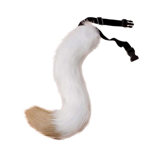 Fuchsschwanz Kunstpelz Tier Fuchs Wolf Katze Kostüm Schwanz 50cm Plüsch Tierschwanz Kunstfell Wolfsschwanz Katzewanz Karneval Halloween Party Dress Up Fasching Mottoparty Verkleidung (A-Weiß) von Generic