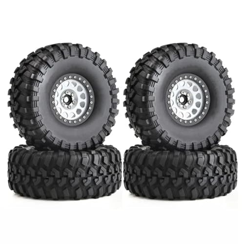 Für Axial Für SCX10 Für Wraith RR10 Für Capra Für Traxxas Für TRX4 YK4082 YK4083 1/10 RC Crawler Auto 135mm Metall 2,2 "Beadlock Felge Reifen Set RC Zubehör(Silver) von Generic