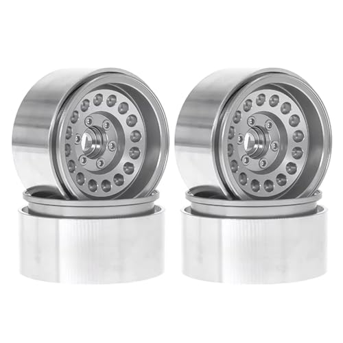Für Axial Für SCX10 II Für TRX4 90046 AXI03007 1/10 RC Auto Crawler 4 Stücke 1,9 Zoll Offset 8mm Beadlock RC Felge Set Radnabe RC Zubehör(Silver) von Generic