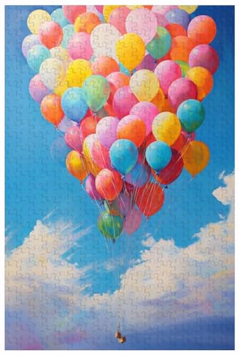 Für Erwachsene, 1000-teiliges Holzpuzzle, für Bunte Luftballons, die in den blauen Himmel fliegen, Landschaftspuzzle (c ; 1000) von Generic
