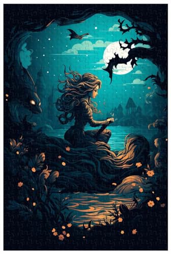 Für Erwachsene, 1000-teiliges Holzpuzzle, für Zombie-Meerjungfrau am Fluss im Mondlicht, Cartoon-Comics (d ; 1000) von Generic