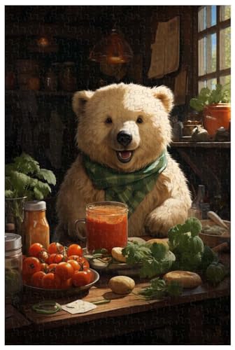 Für Erwachsene, 1000-teiliges Holzpuzzle, für den schrulligen Bären, der in der Küche kocht, Possen, Tierpuzzles (a ; 1000) von Generic