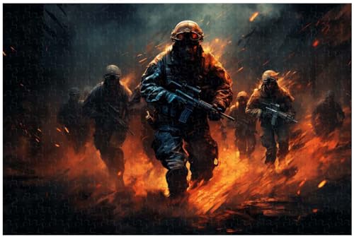 Für Erwachsene, 1000-teiliges Holzpuzzle, für eine Gruppe Soldaten, die im Waldnebel Laufen, Militärspiel (a ; 1000) von Generic