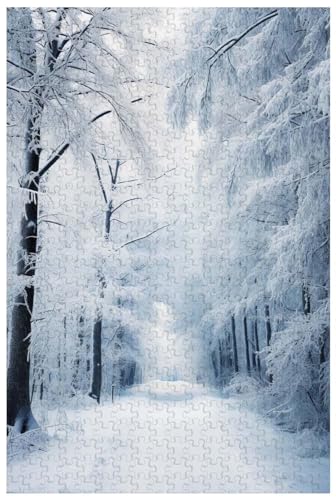 Für Erwachsene, 1000-teiliges Holzpuzzle, für einen geheimnisvollen Winterwald nach Schnee, mit Frost und Schnee bedeckte Bäume (a ; 500) von Generic