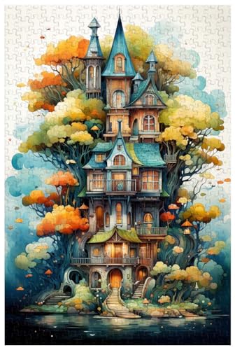 Für Erwachsene, 1000-teiliges Holzpuzzle, für verträumte Märchenhütte im zauberhaften Märchenbuch, Landschaftspuzzle (d ; 500) von Generic