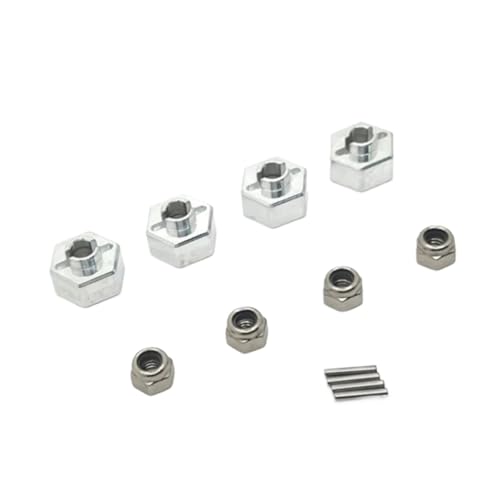 Für MN168 Für Auto Upgrade Teile 1/12 4Pcs Metall 12mm Rad Hex Hub Adapter RC Auto Fernbedienung Upgrade Teile Zubehör RC Zubehör(Silver) von Generic