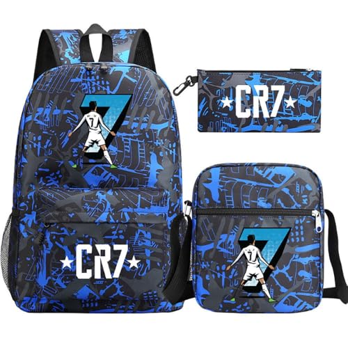 Fußball Stern Muster Casual Rucksack, 3-teiliges Set für Teenager Studenten Rucksäcke(A10) von Generic