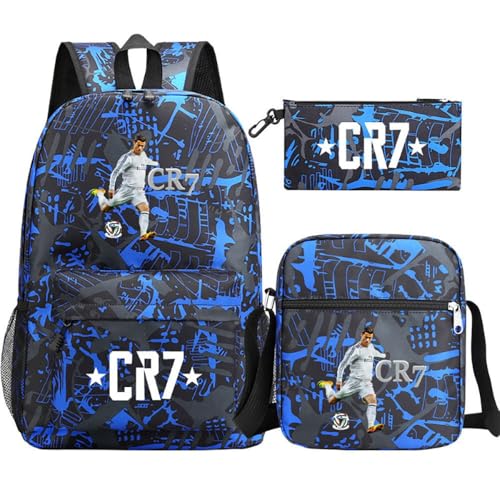 Fußball Stern Muster Casual Rucksack, 3-teiliges Set für Teenager Studenten Rucksäcke(A6) von Generic