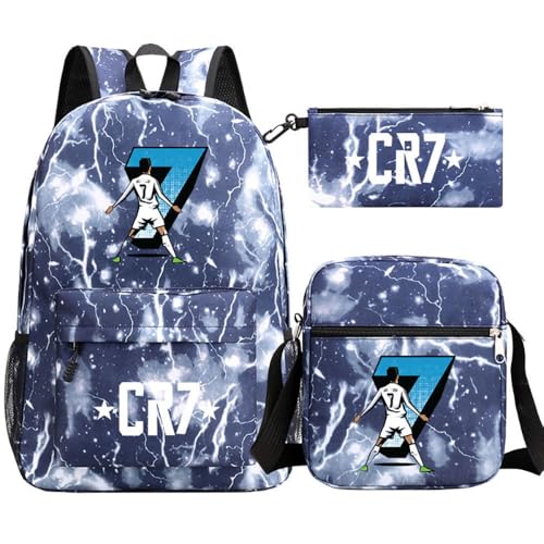 Fußball Stern Muster Casual Rucksack, 3-teiliges Set für Teenager Studenten Rucksäcke(A9) von Generic