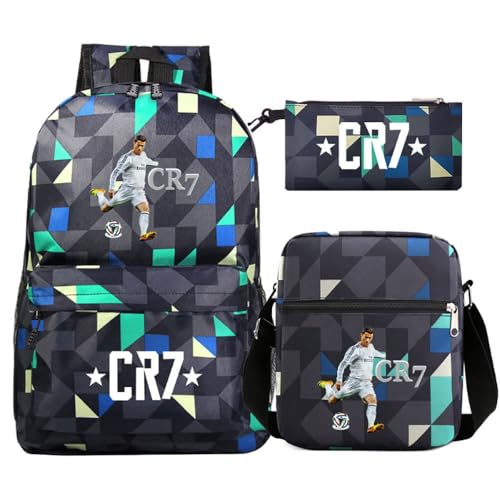 Fußball Stern Muster Casual Rucksack, 3-teiliges Set für Teenager Studenten Rucksäcke(B) von Generic