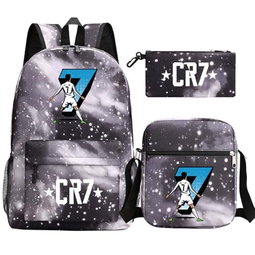 Fußball Stern Muster Casual Rucksack, 3-teiliges Set für Teenager Studenten Rucksäcke(C) von Generic