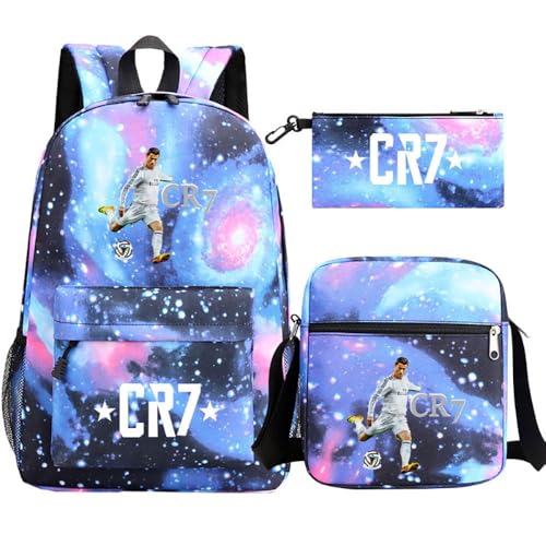 Fußball Stern Muster Casual Rucksack, 3-teiliges Set für Teenager Studenten Rucksäcke(D) von Generic