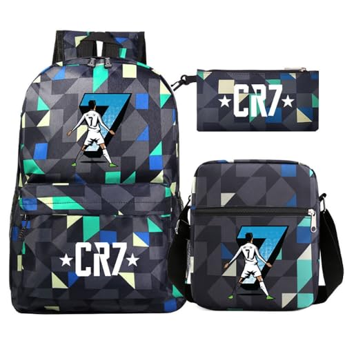 Fußball Stern Muster Casual Rucksack, 3-teiliges Set für Teenager Studenten Rucksäcke(G) von Generic