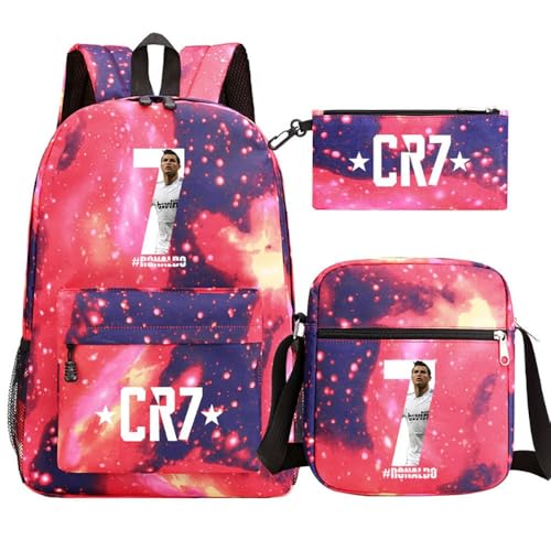 Fußball Stern Muster Casual Rucksack, 3-teiliges Set für Teenager Studenten Rucksäcke(H) von Generic
