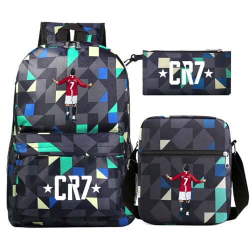 Fußball Stern Muster Casual Rucksack, 3-teiliges Set für Teenager Studenten Rucksäcke(J) von Generic