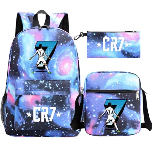 Fußball Stern Muster Casual Rucksack, 3-teiliges Set für Teenager Studenten Rucksäcke(K) von Generic