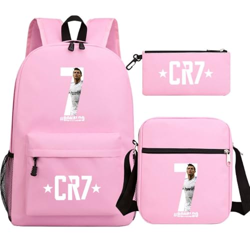 Fußball Stern Muster Casual Rucksack, 3-teiliges Set für Teenager Studenten Rucksäcke(M) von Generic