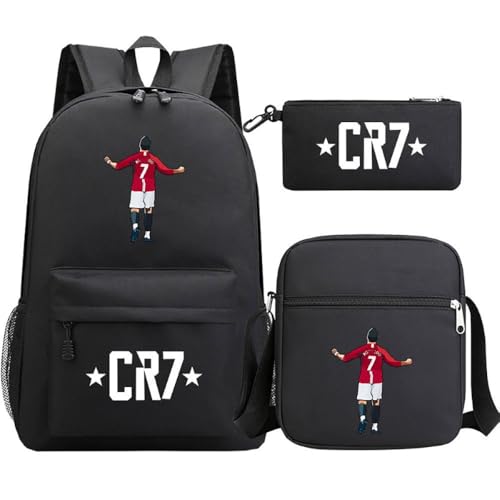 Fußball Stern Muster Casual Rucksack, 3-teiliges Set für Teenager Studenten Rucksäcke(N) von Generic