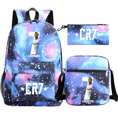 Fußball Stern Muster Casual Rucksack, 3-teiliges Set für Teenager Studenten Rucksäcke(O) von Generic