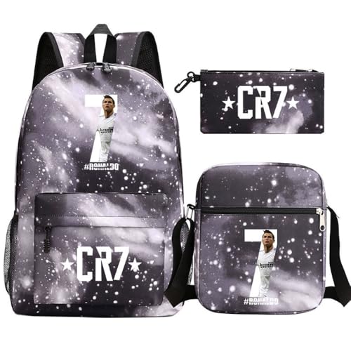 Fußball Stern Muster Casual Rucksack, 3-teiliges Set für Teenager Studenten Rucksäcke(Q) von Generic