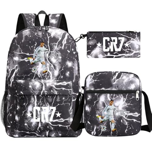 Fußball Stern Muster Casual Rucksack, 3-teiliges Set für Teenager Studenten Rucksäcke(T) von Generic