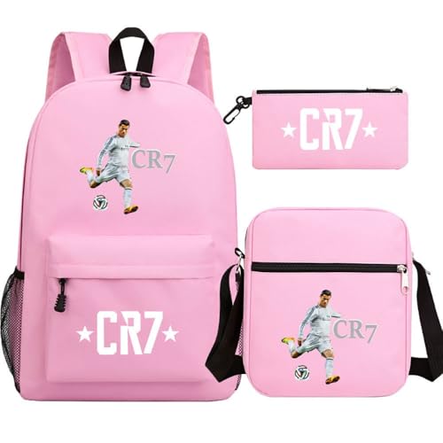 Fußball Stern Muster Casual Rucksack, 3-teiliges Set für Teenager Studenten Rucksäcke(U) von Generic