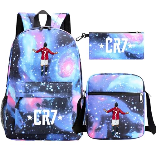 Fußball Stern Muster Casual Rucksack, 3-teiliges Set für Teenager Studenten Rucksäcke(V) von Generic
