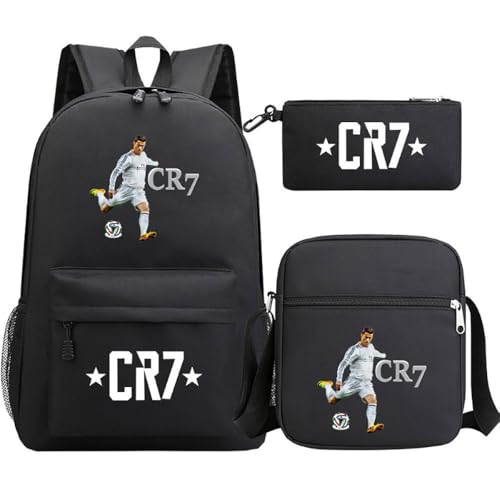Fußball Stern Muster Casual Rucksack, 3-teiliges Set für Teenager Studenten Rucksäcke(Y) von Generic